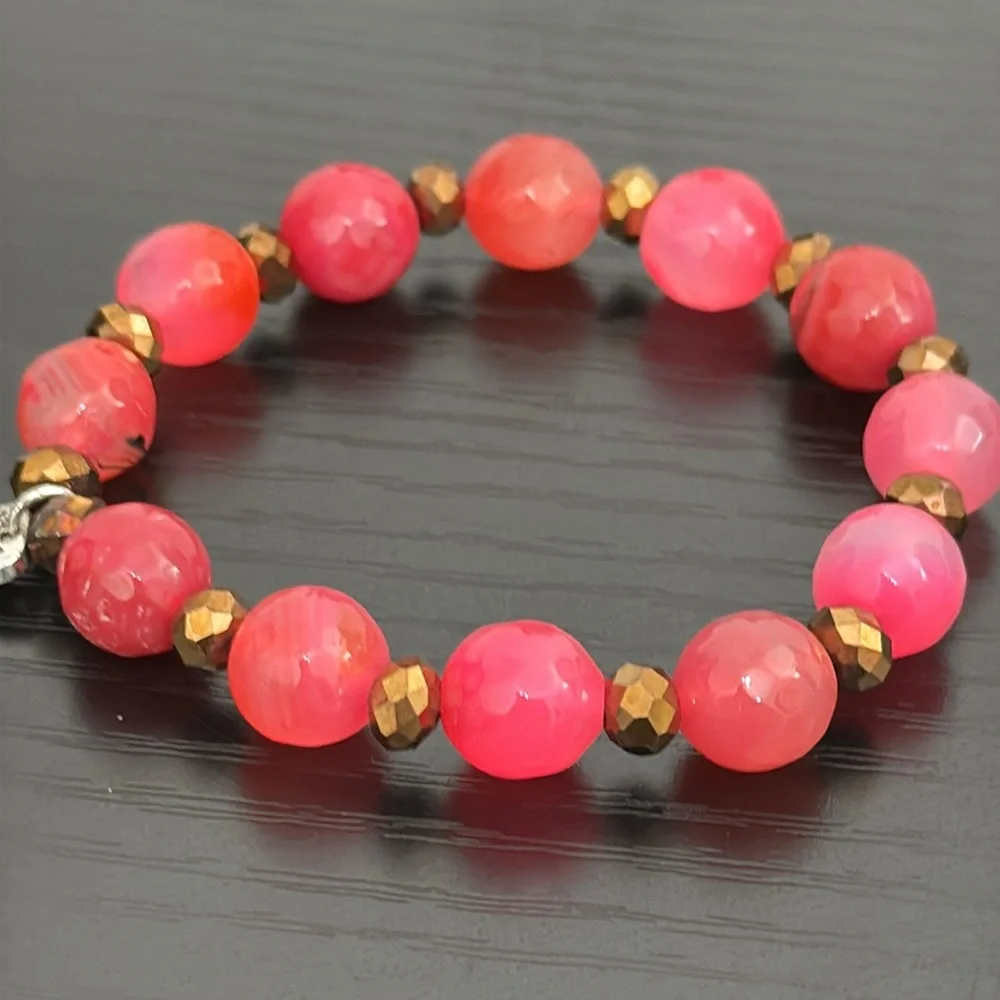 Signed M Pink Dyed Faucet Quartz Stretch Vintage Bracelet